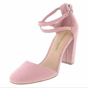 Christian Siriano Blush Pink Suede Double-Ankle Strap Block Heel - Size 8.5